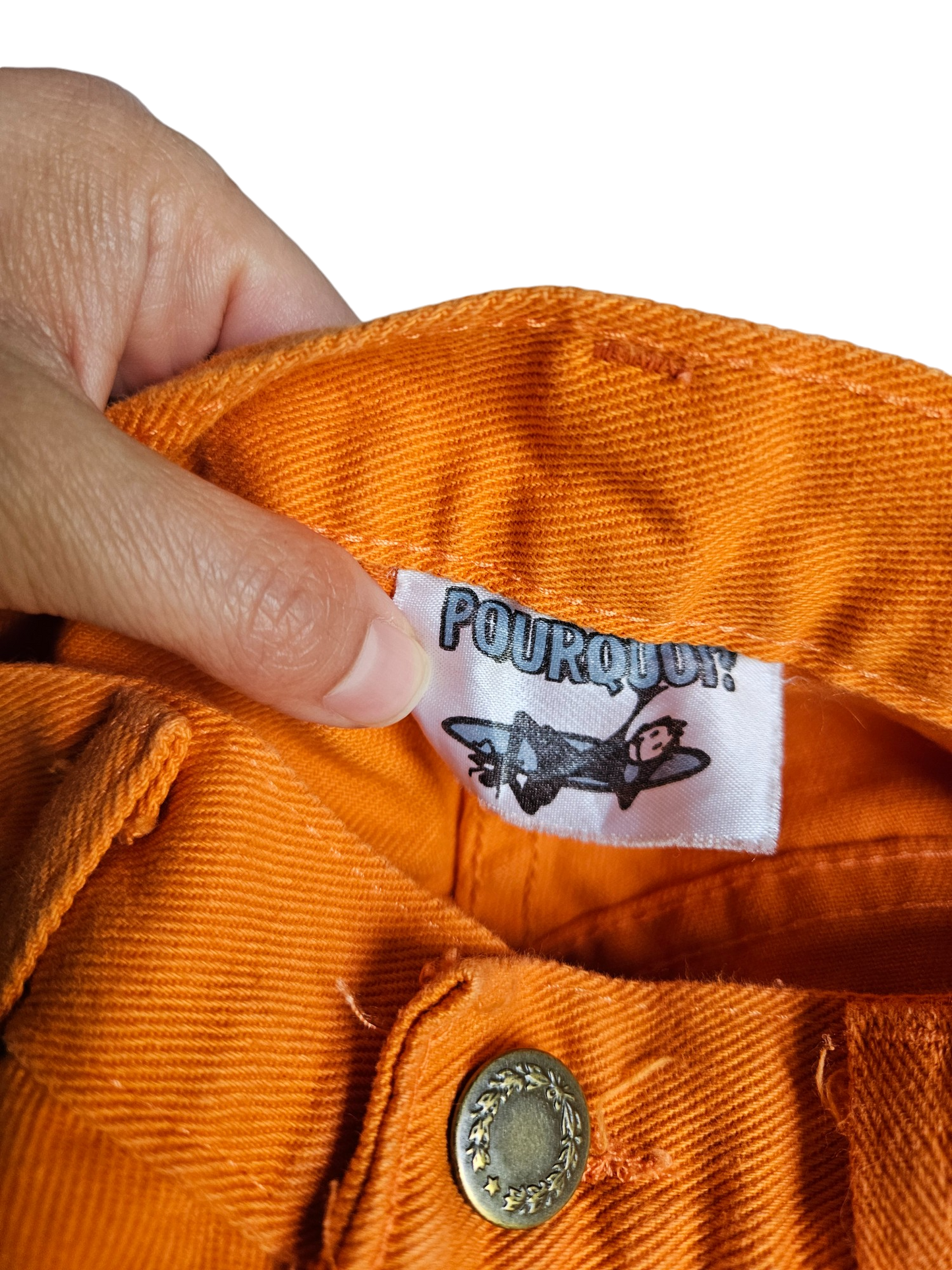 Vintage Pourquoi orange denim shorts Tagged Youth L