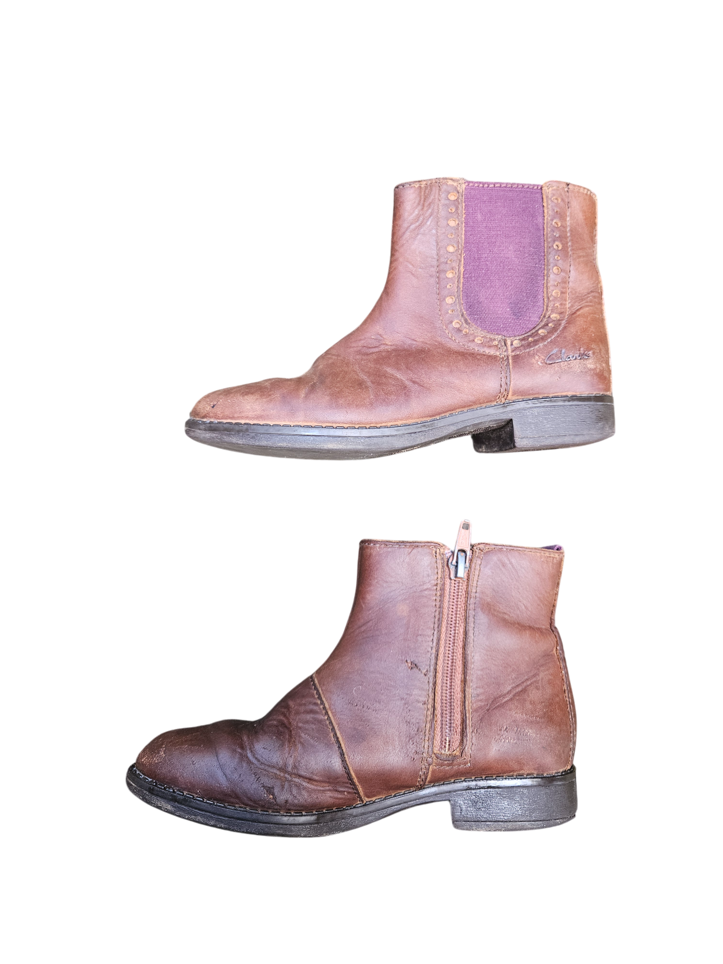 Clarks brown leather chelsea boots with zip closure C11