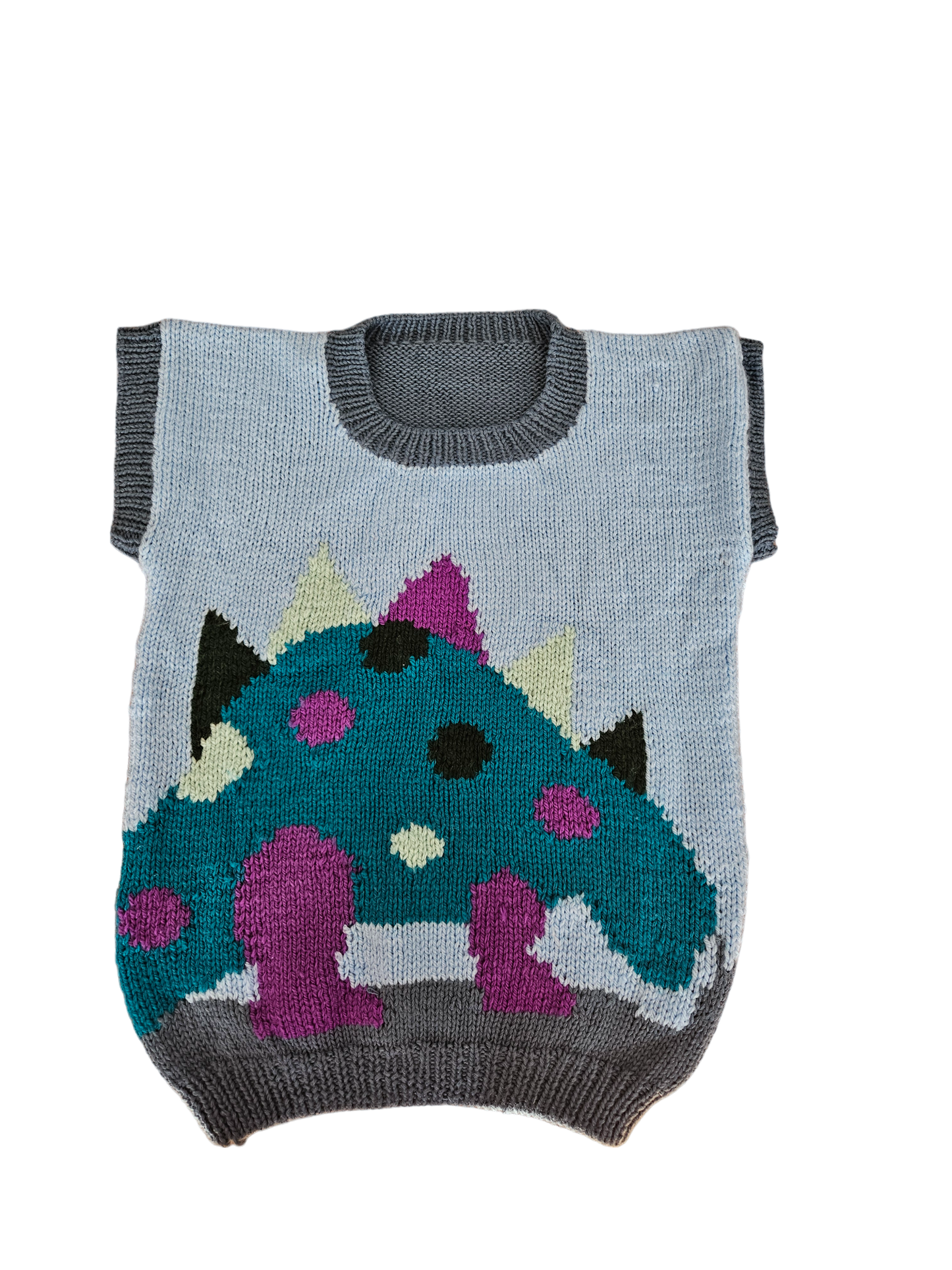 Handknit Stegosaurus knit sweater vest approx 6-9y