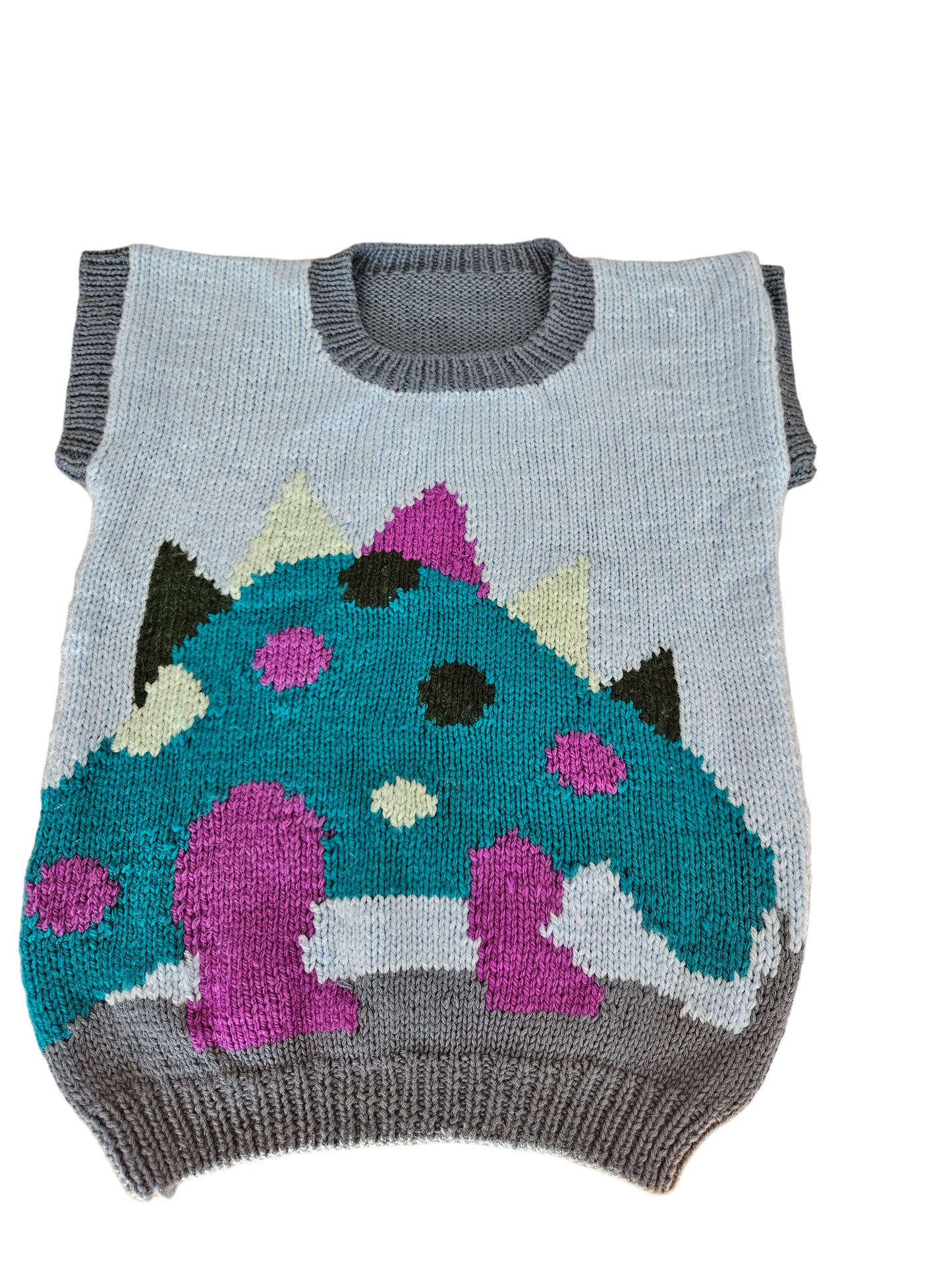 Handknit Stegosaurus knit sweater vest approx 6-9y