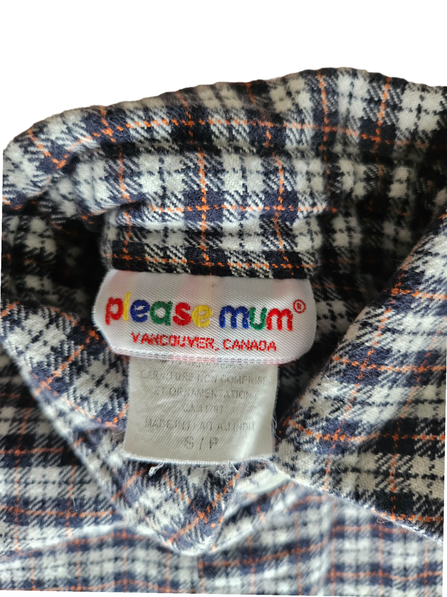 Vintage Please Mum plaid button up long sleeve Youth S