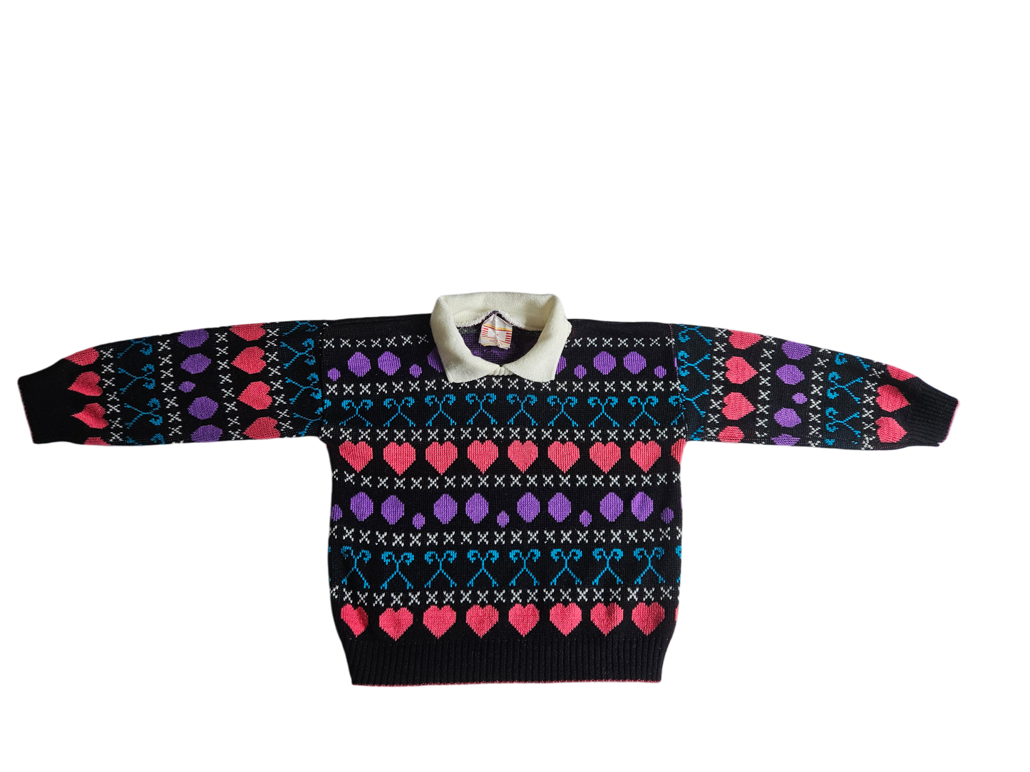 Vintage Sears acrylic knit collared heart sweater Size 5y