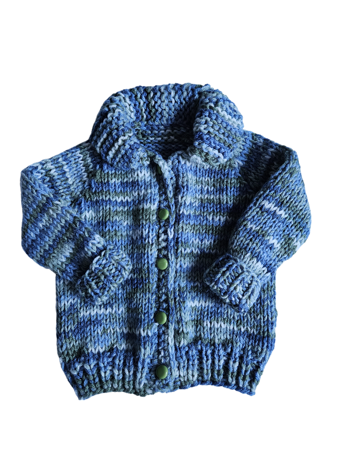 Marled blue and green handknit cardigan 12-18m