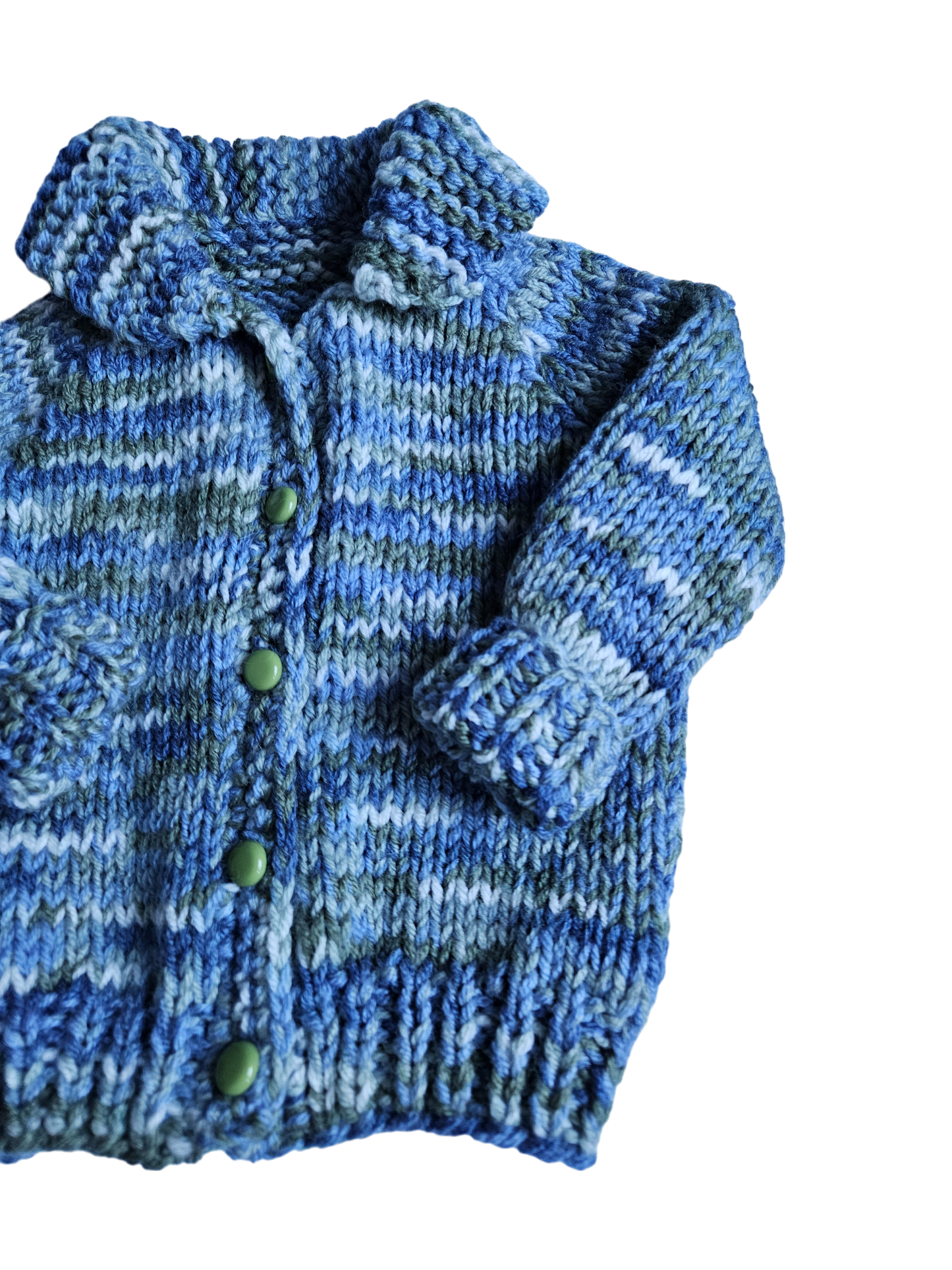 Marled blue and green handknit cardigan 12-18m