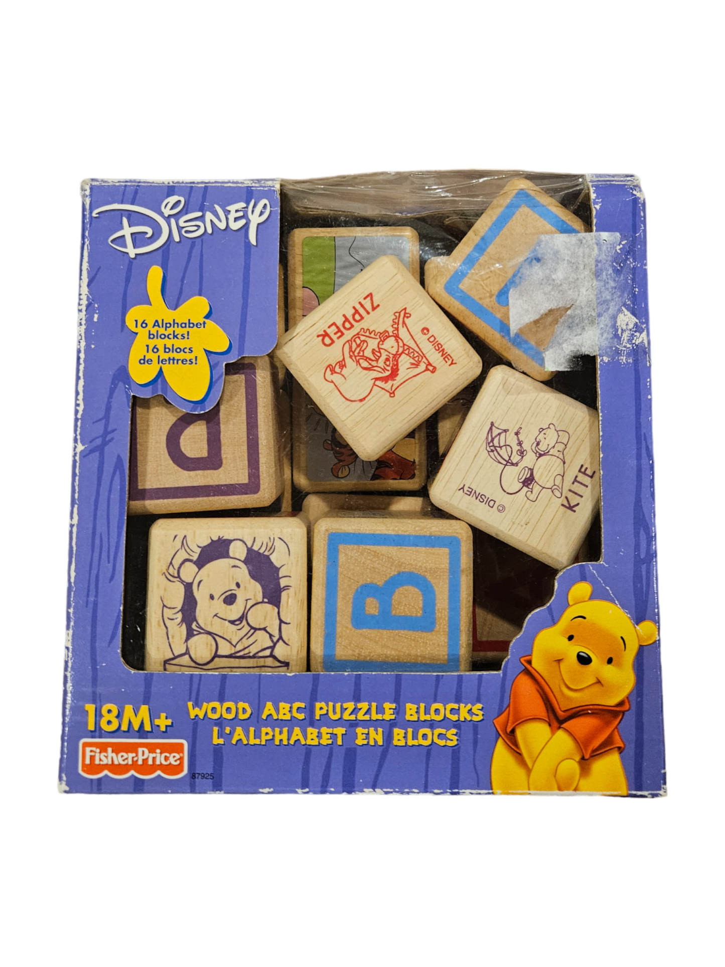 Vintage Fisher Price Disney Winnie the Pooh Wood ABC Puzzle Blocks