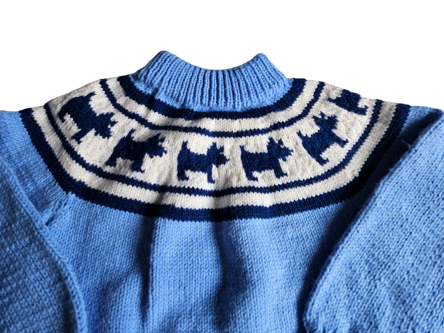 Handknit fair isle scottie dog sweater 5-7Y