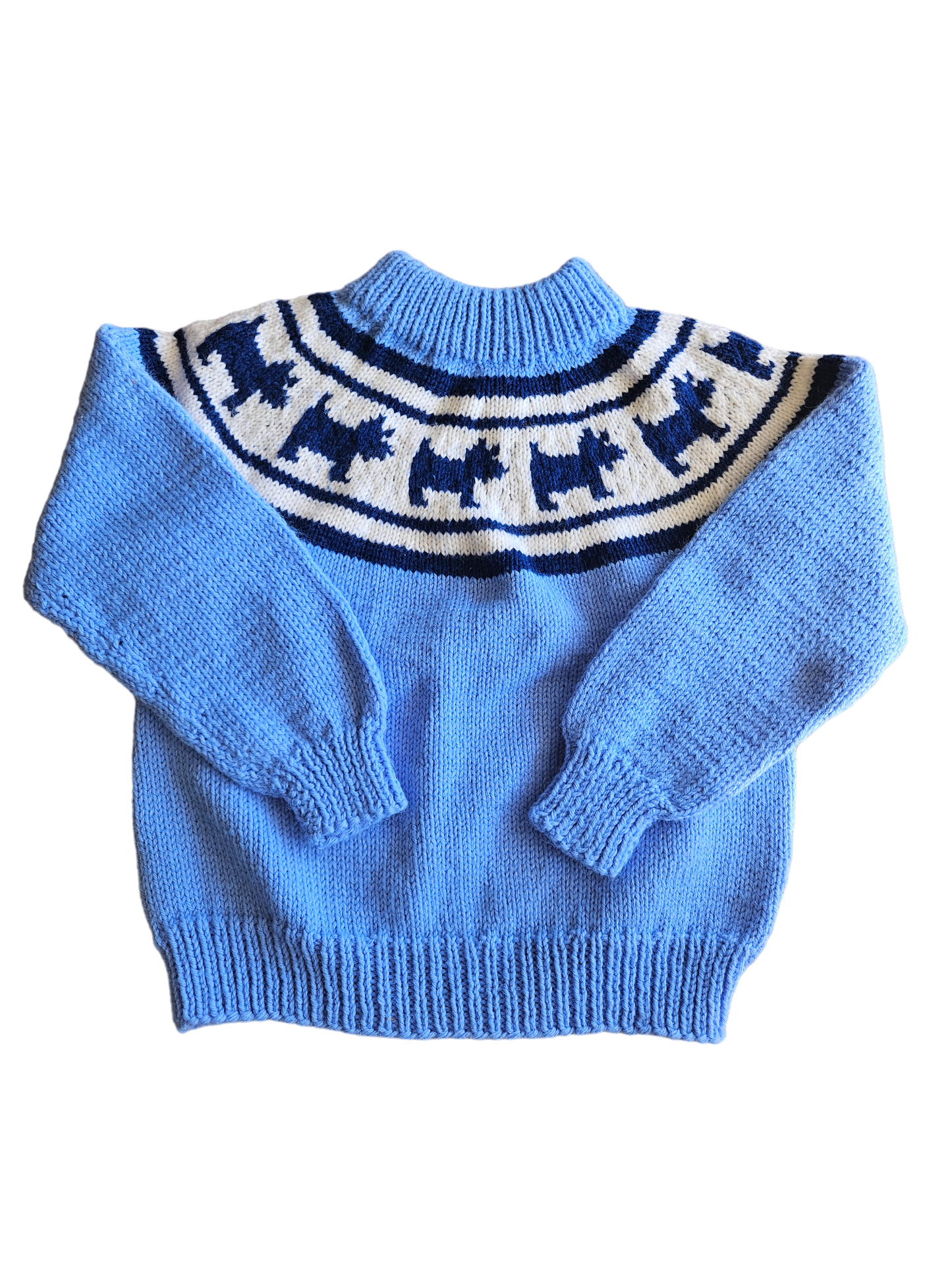 Handknit fair isle scottie dog sweater 5-7Y
