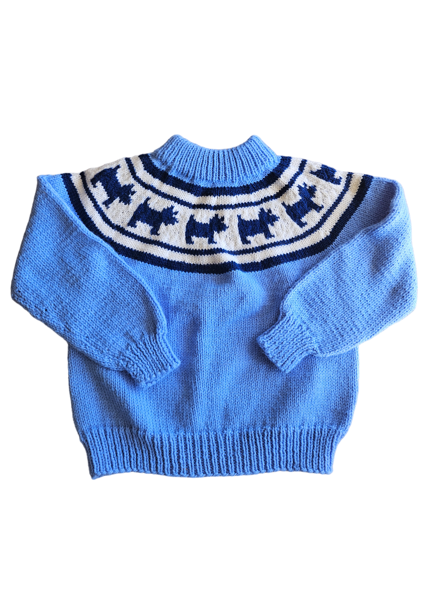 Handknit fair isle scottie dog sweater 5-7Y