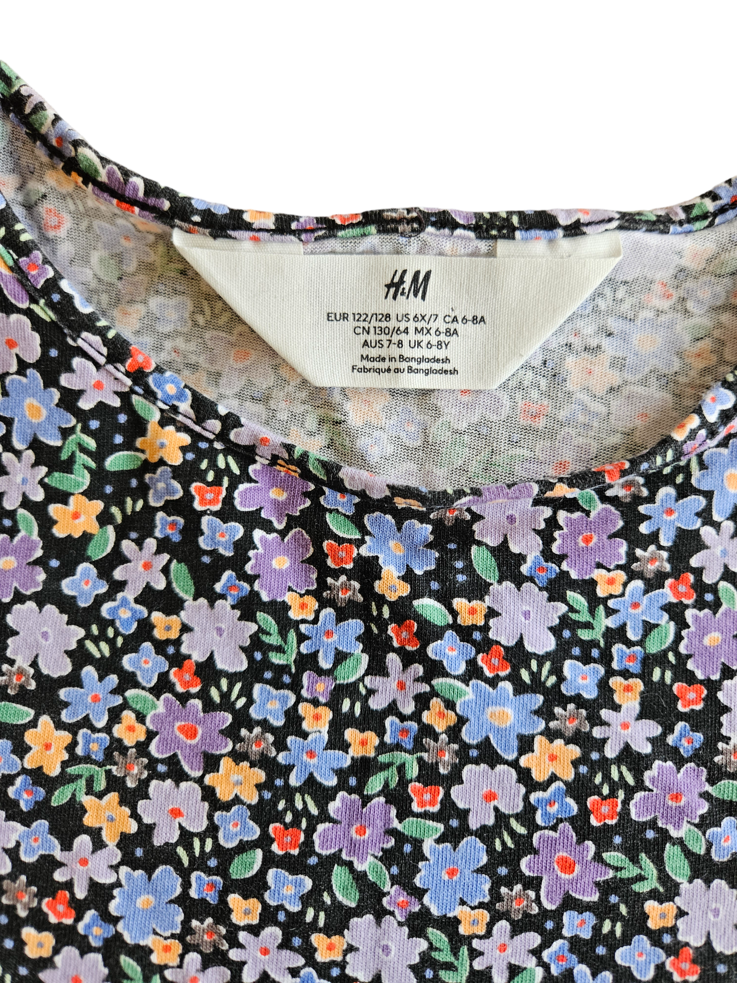 H&M black long sleeve dress with floral print 6-8Y