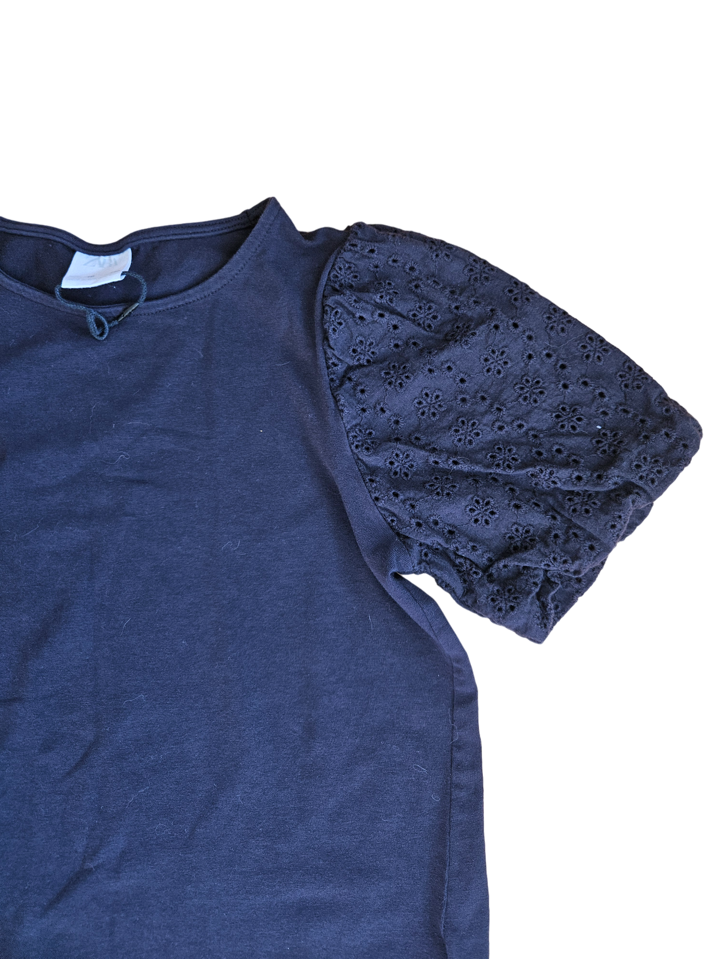 Zara navy tee with eyelet sleeves Size 10