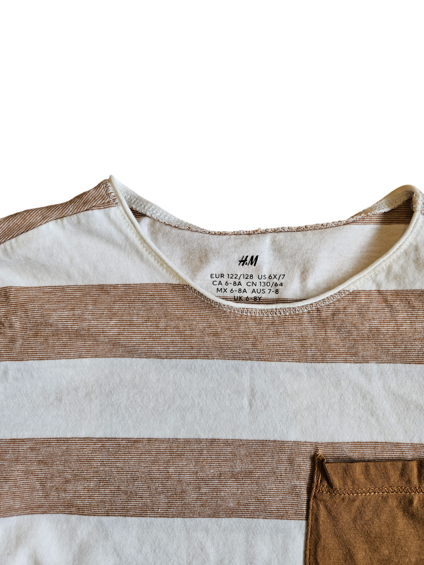 H&M brown and white striped short sleeve pocket tee 6-8y