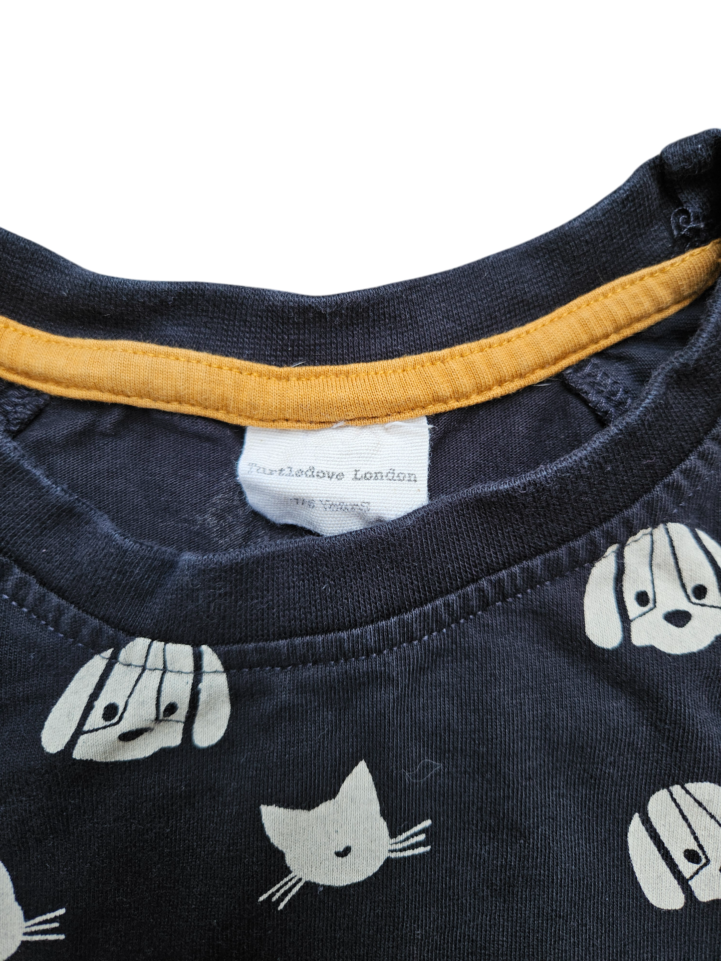 Turtledove London cat and dog print dress with contrasting patch pocket 6/7Y