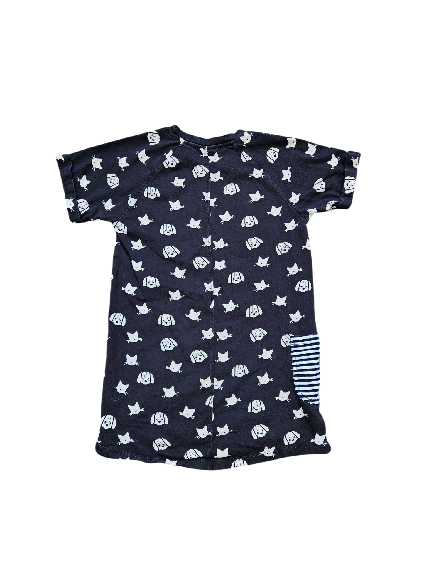 Turtledove London cat and dog print dress with contrasting patch pocket 6/7Y