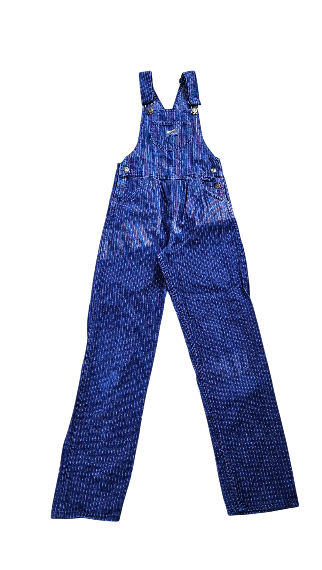 Vintage Oshkosh denim overalls with red and light blue stripe details Size 12