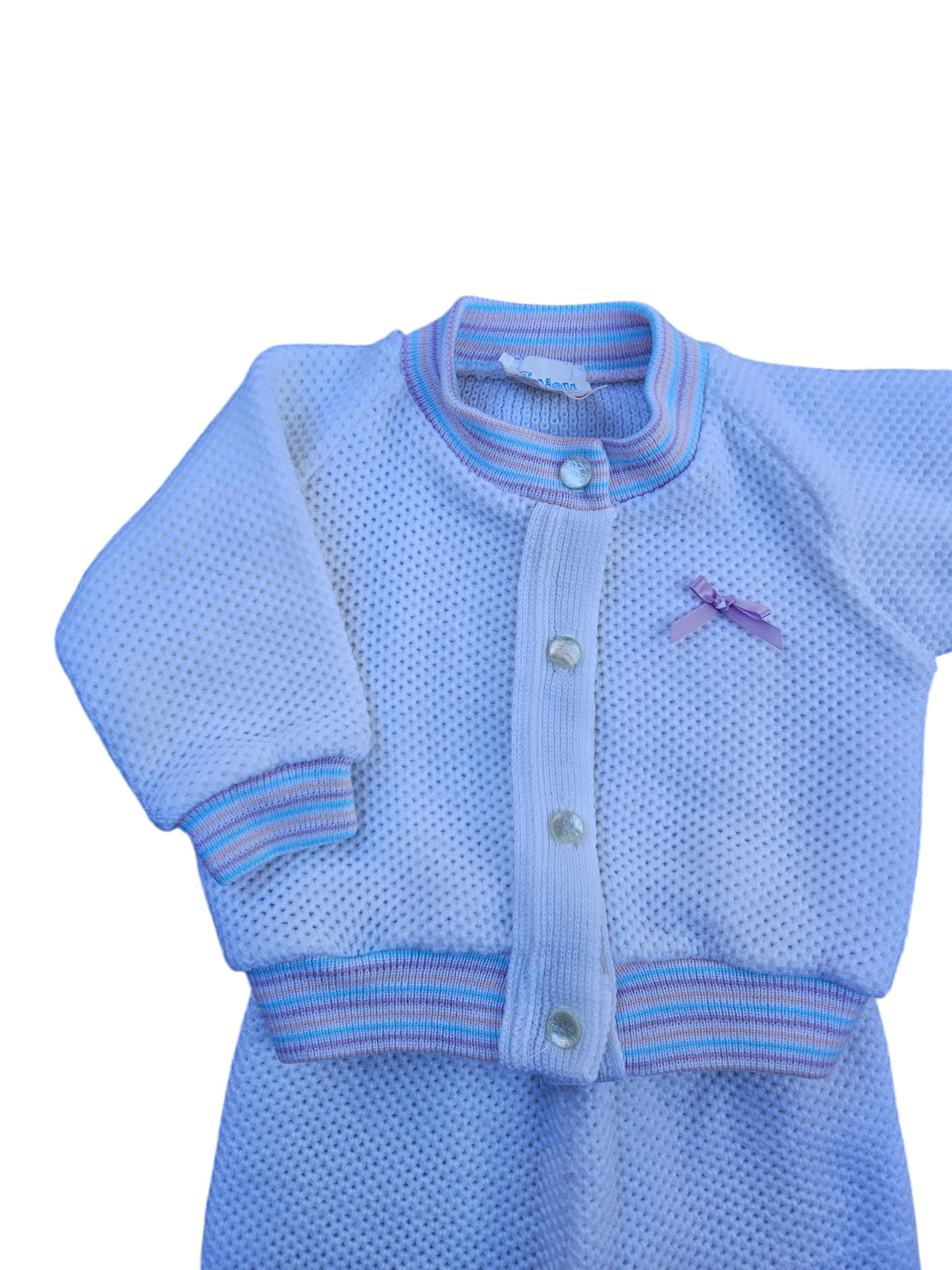 Vintage acrylic knit set with pastel ribbing No size tag, approx 3-6m