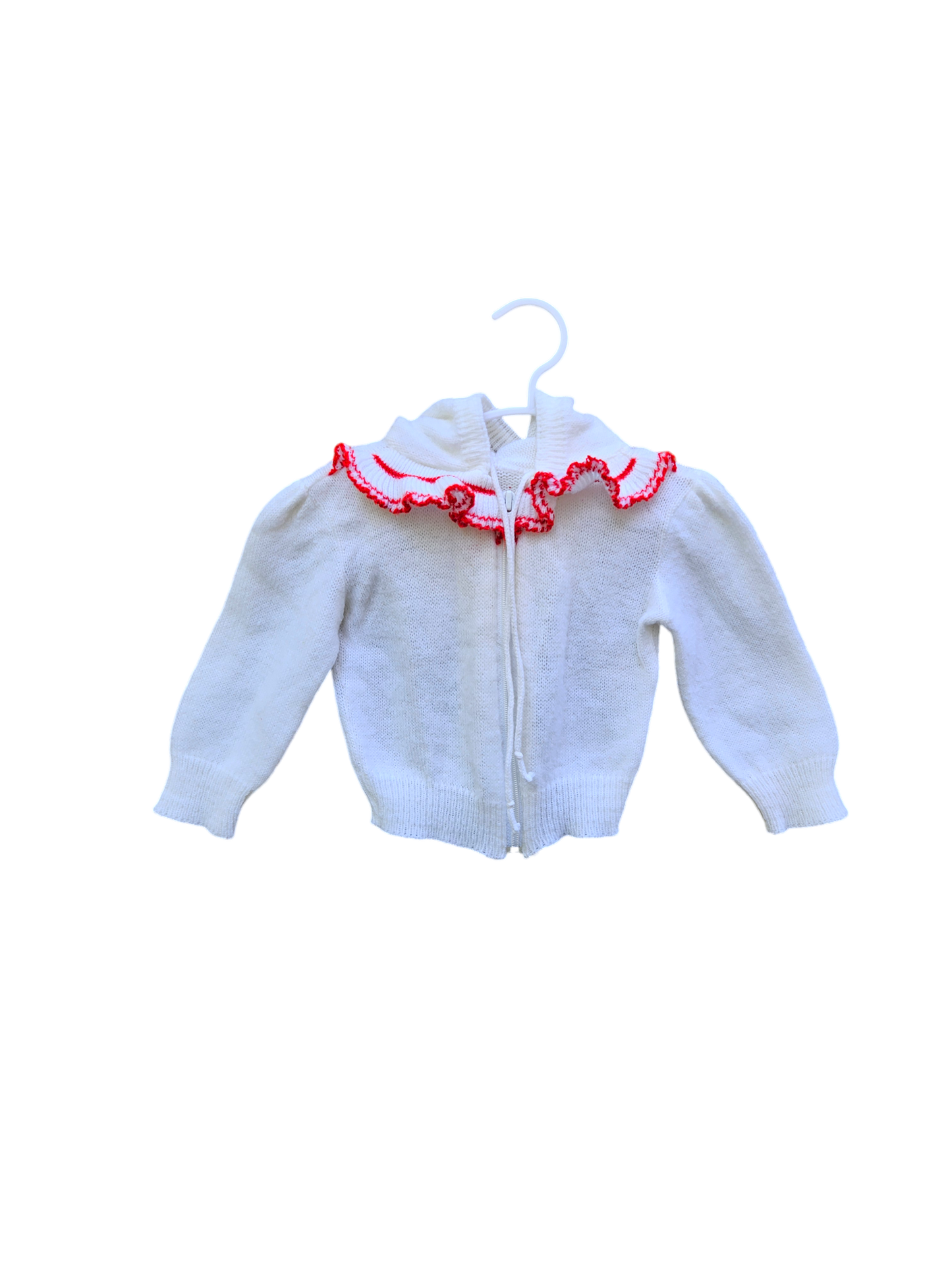 Vintage acrylic knit zip hoodie with ruffle collar 12-24m