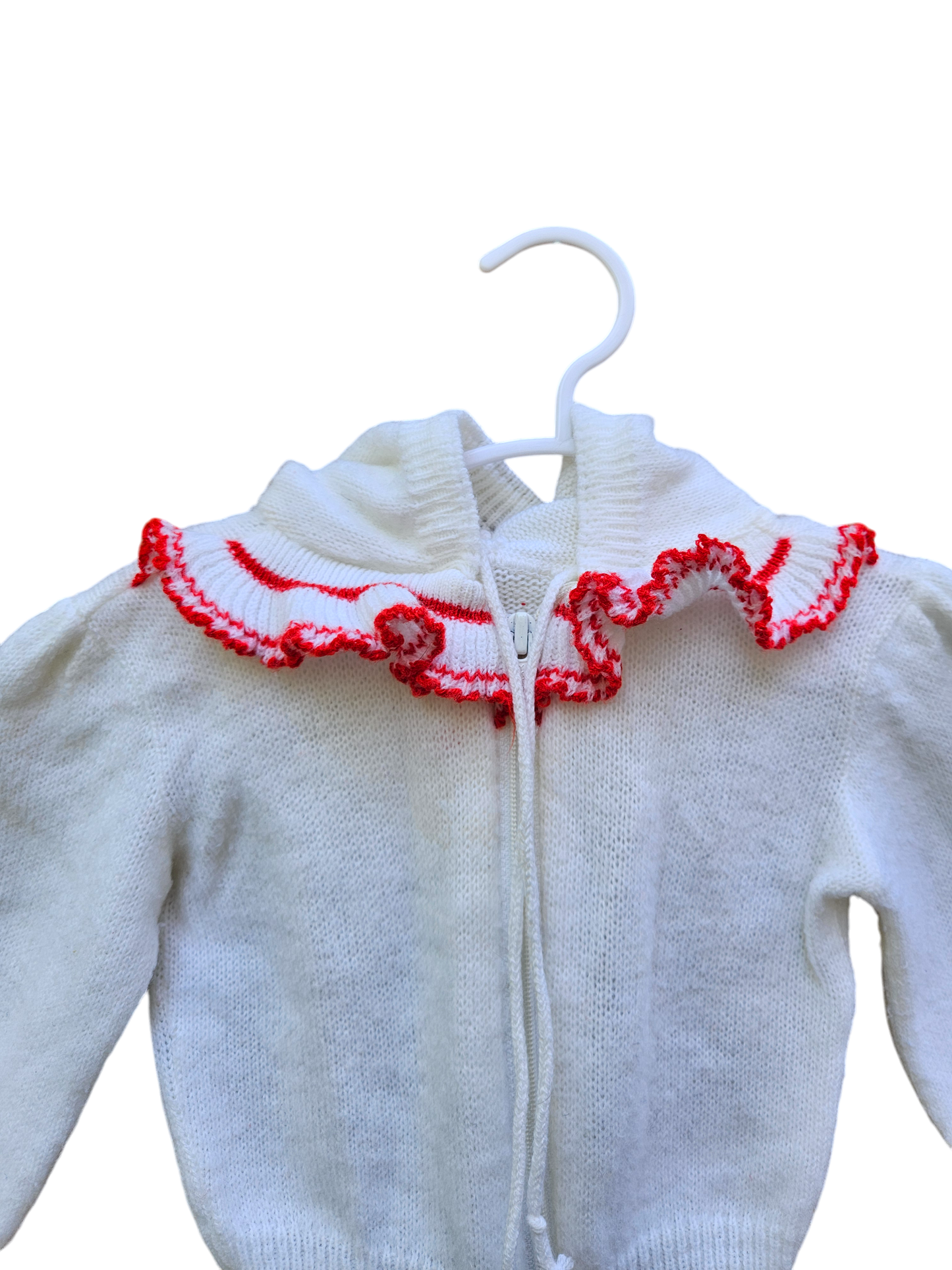 Vintage acrylic knit zip hoodie with ruffle collar 12-24m