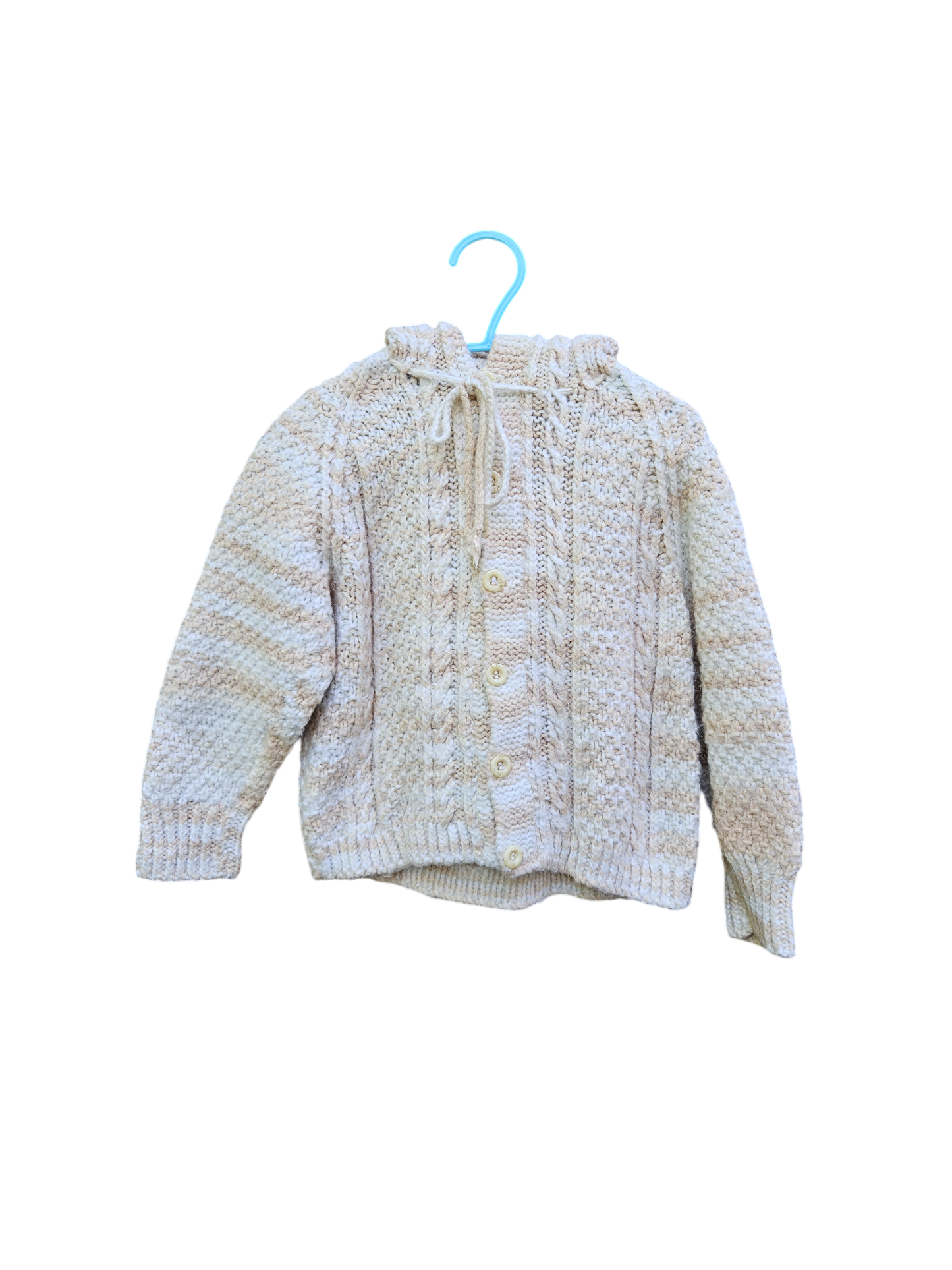 Handknit cream hooded cardigan Approx 2-3y