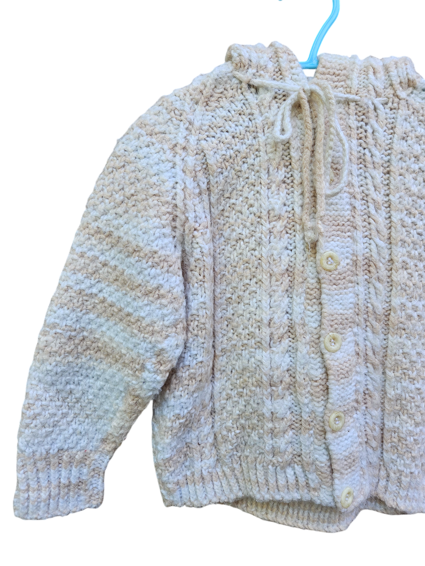 Handknit cream hooded cardigan Approx 2-3y