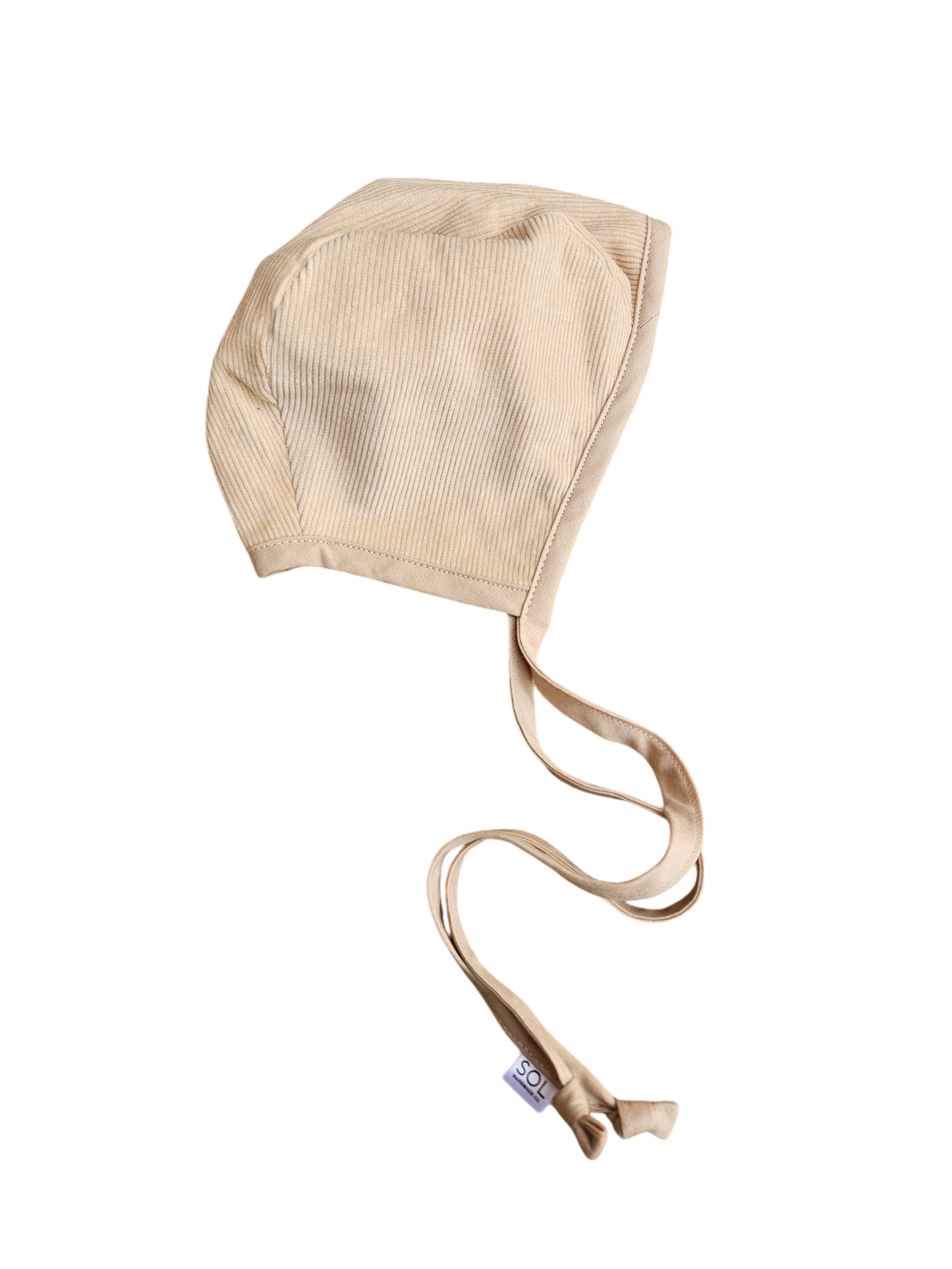 Handmade corduroy bonnet 3-6m -cream