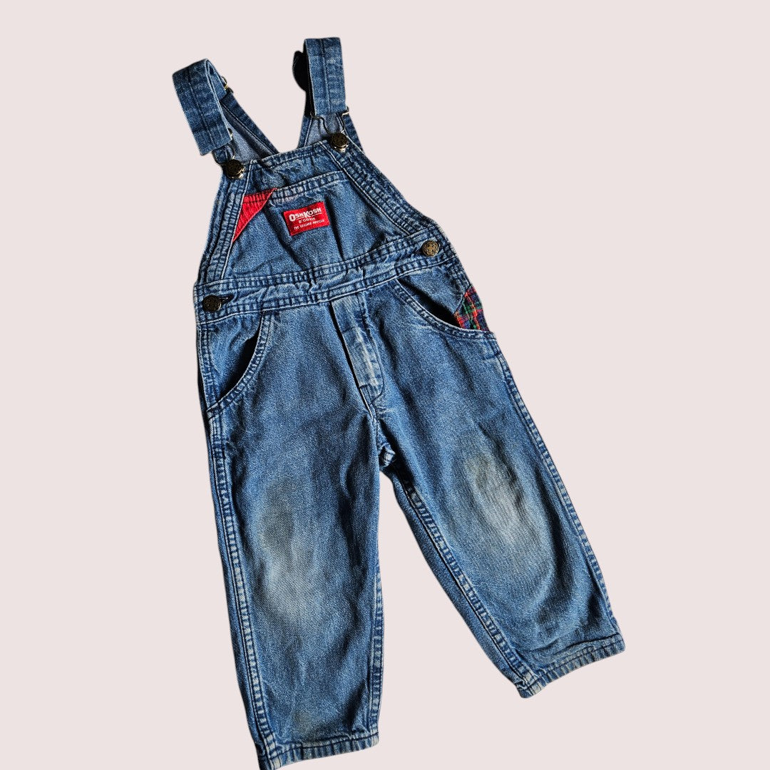 Vintage Oshkosh overalls with the contrasting red details and embossed emblem 2T