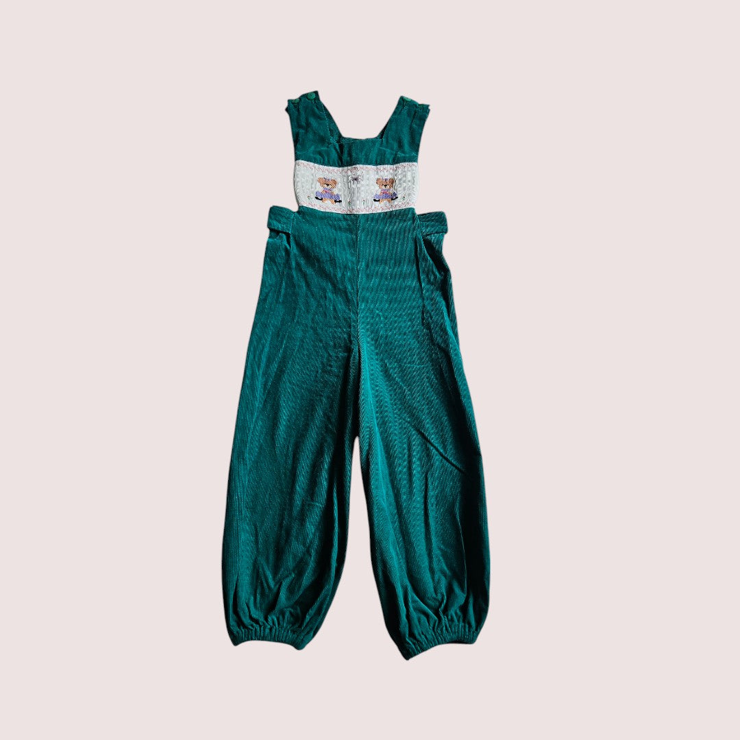 Handmade Little Miss Muffet smocked overalls STS 19" approx 2T