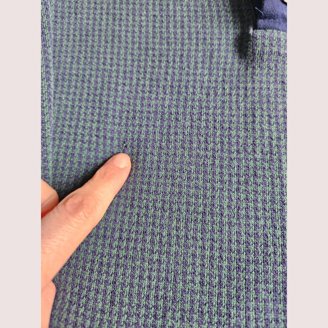 Vintage Kids Only herringbone navy and dark green long sleeve polo tee Youth XS, approx 4-6Y