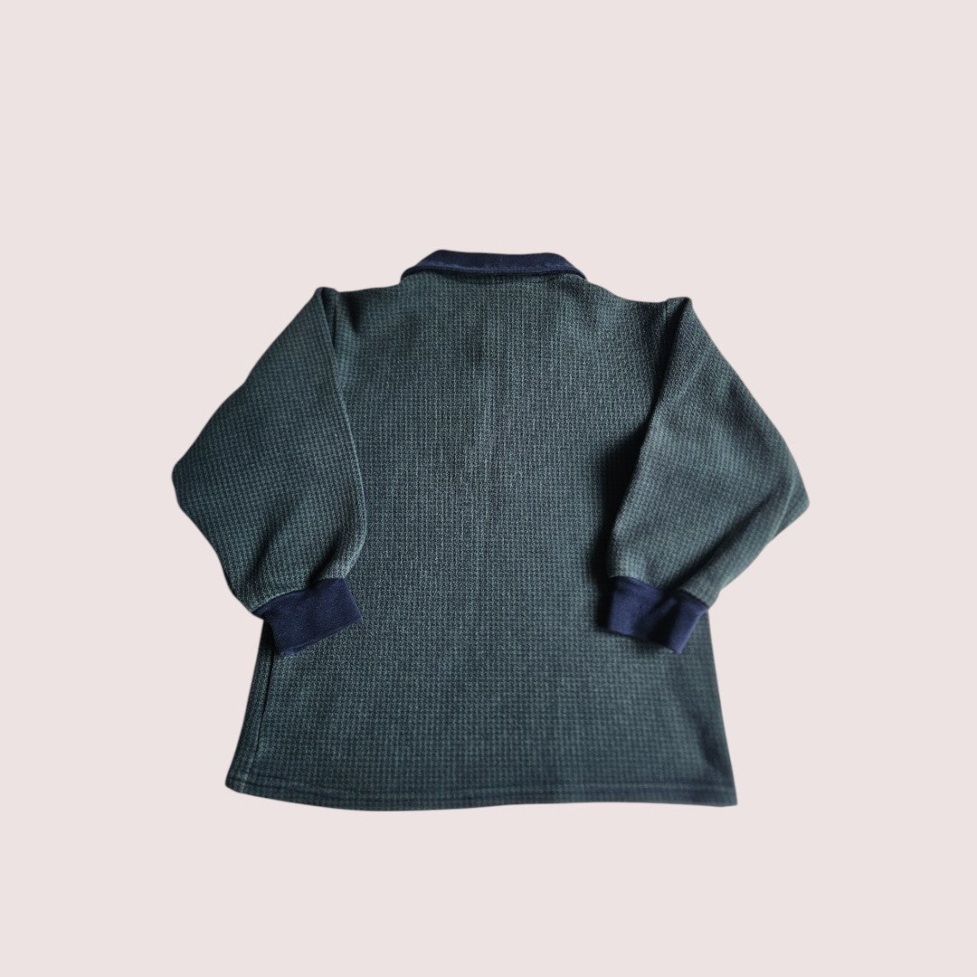 Vintage Kids Only herringbone navy and dark green long sleeve polo tee Youth XS, approx 4-6Y