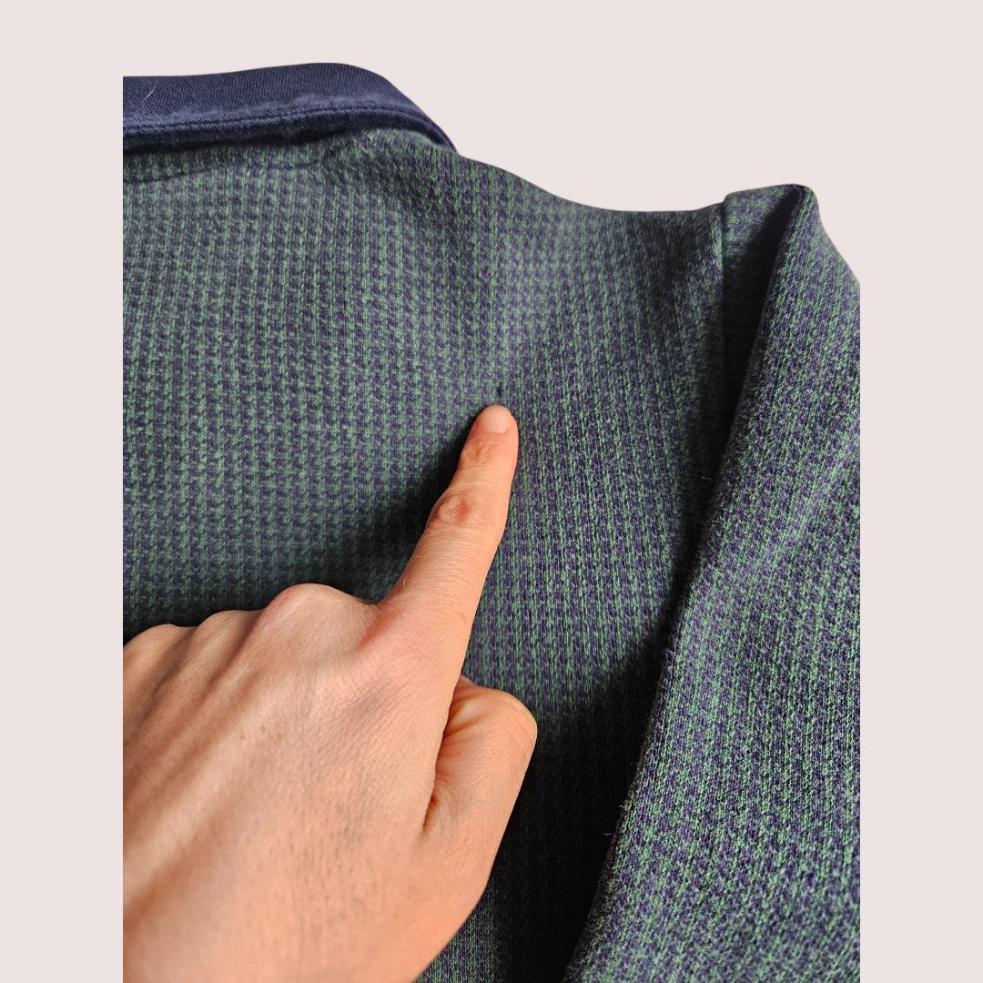 Vintage Kids Only herringbone navy and dark green long sleeve polo tee Youth XS, approx 4-6Y