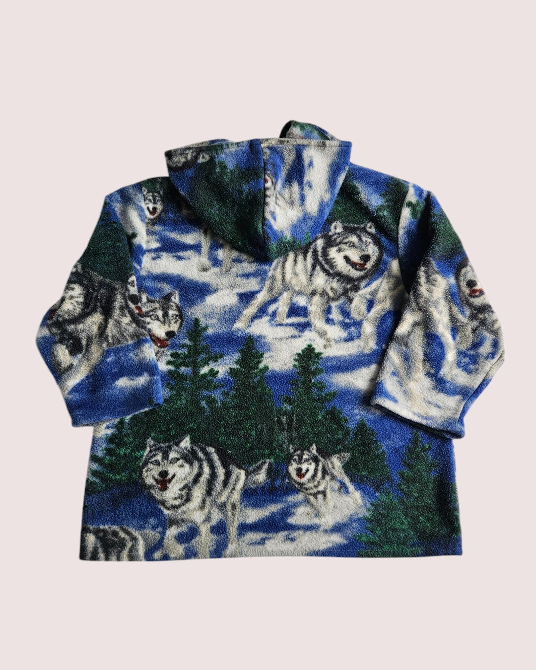 Handmade wolf print sherpa hooded pullover approxc 6-8Y