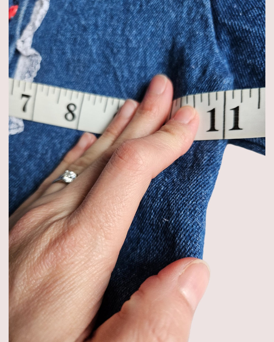 Vintage denim dress with heart buttons and lace detailing approx 18-24M