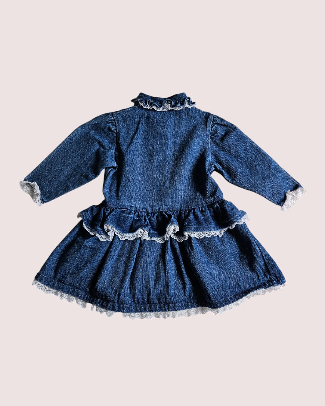 Vintage denim dress with heart buttons and lace detailing approx 18-24M