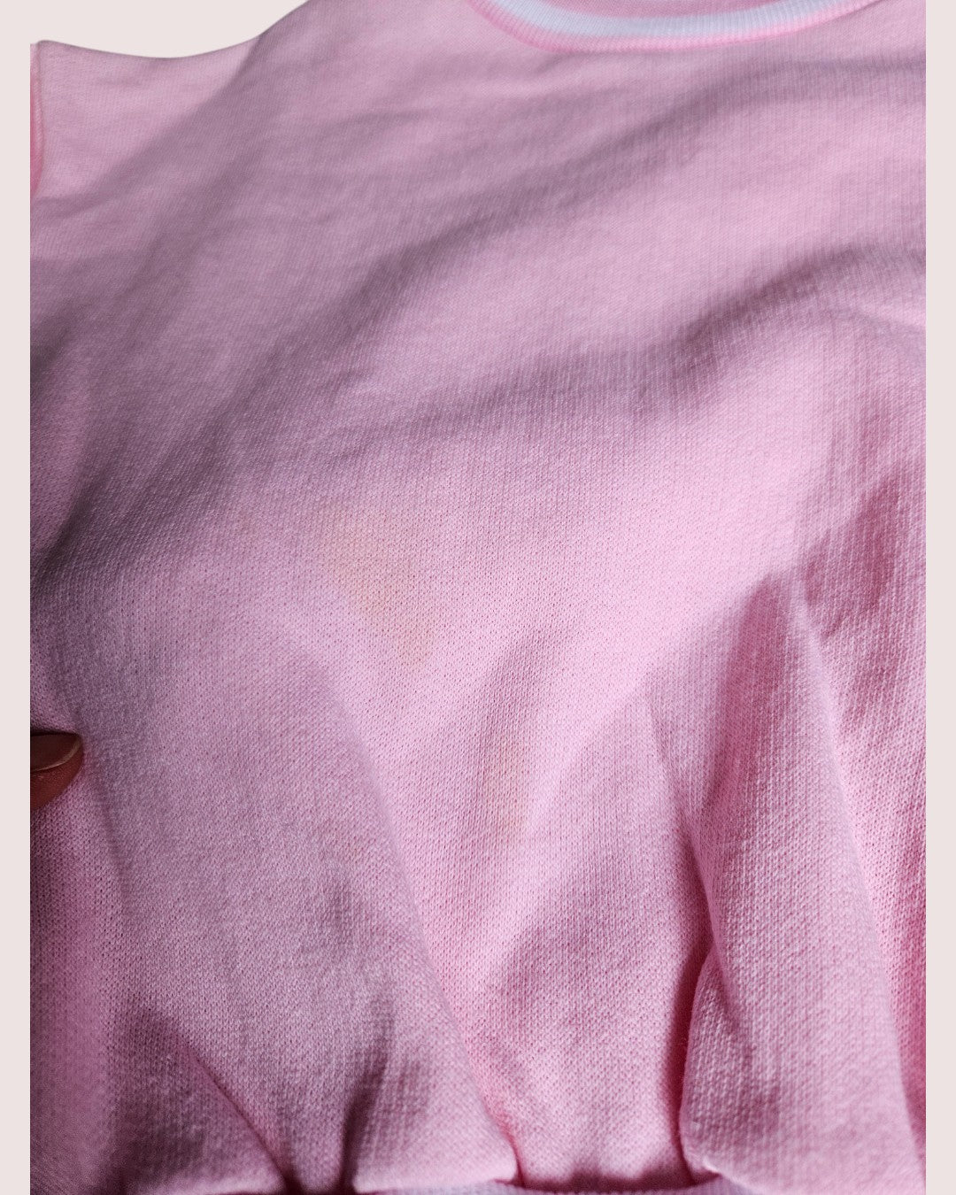 Deadstock vintage pale pink crewneck with striped ribbing -two available 2-5T