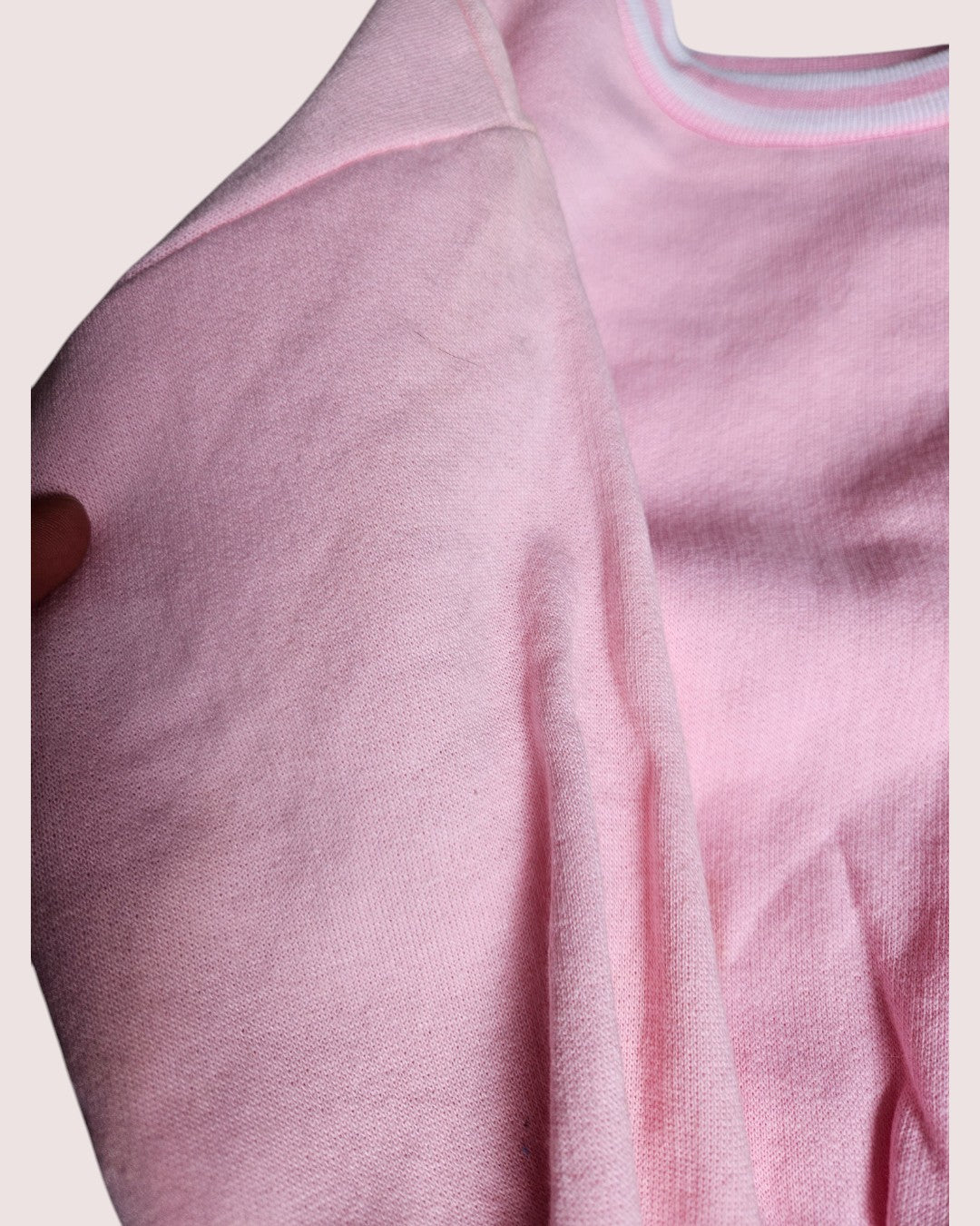 Deadstock vintage pale pink crewneck with striped ribbing -two available 2-5T