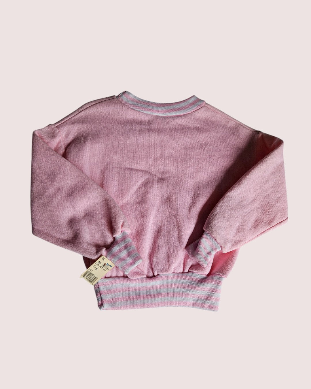 Deadstock vintage pale pink crewneck with striped ribbing -two available 2-5T