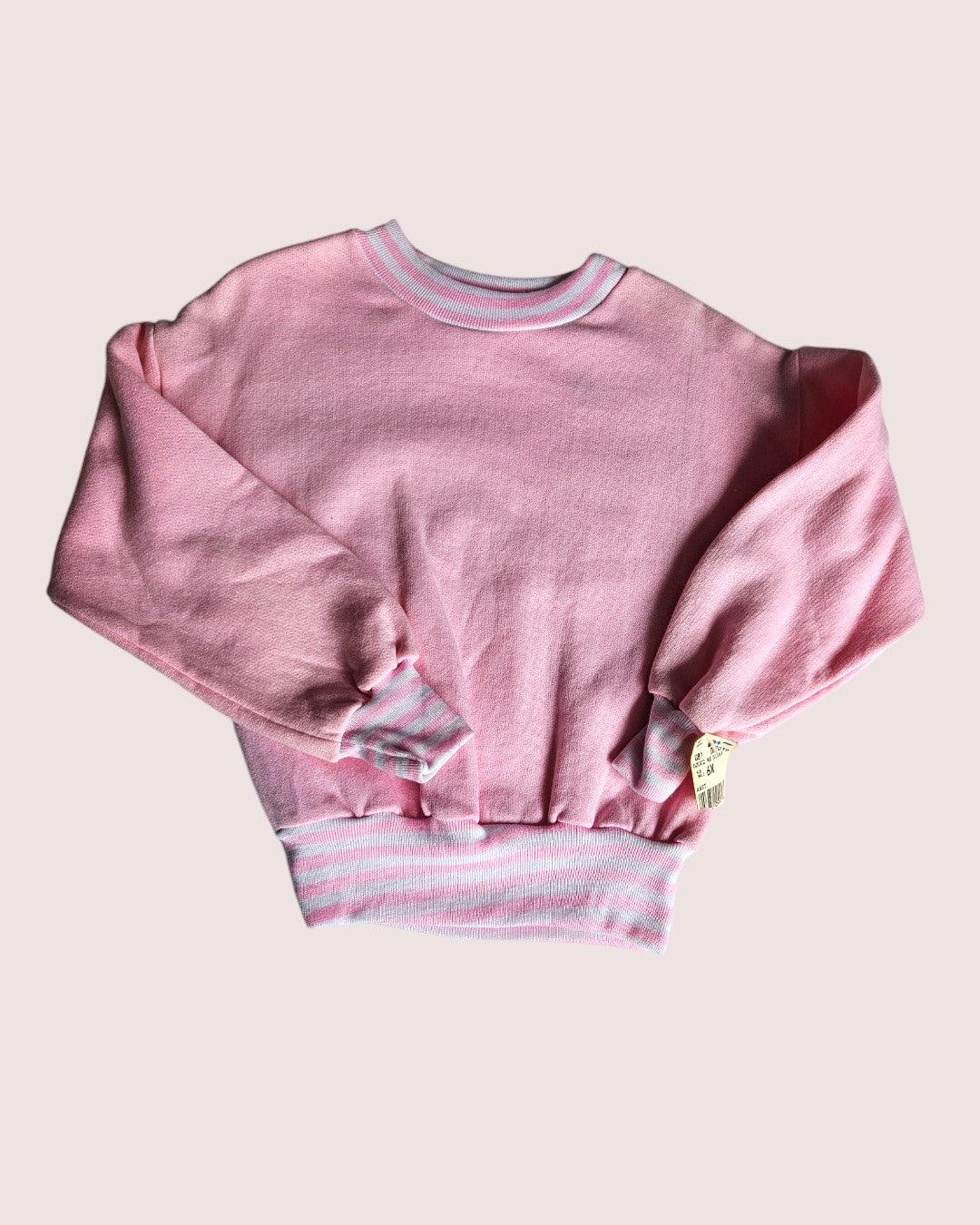 Deadstock vintage pale pink crewneck with striped ribbing -two available 2-5T