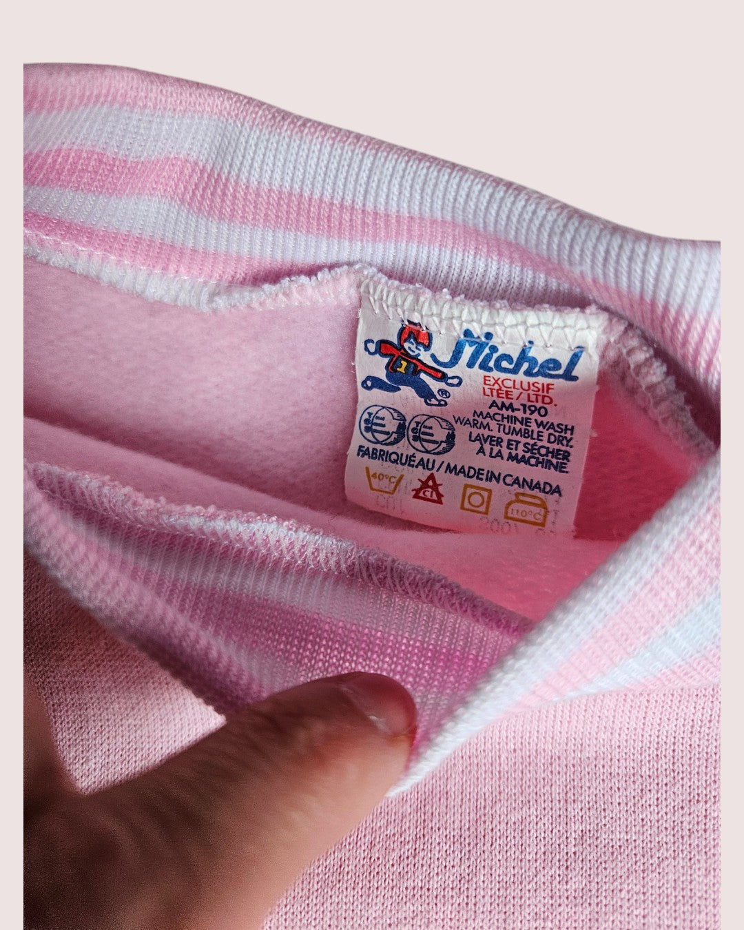 Deadstock vintage pale pink crewneck with striped ribbing -two available 2-5T