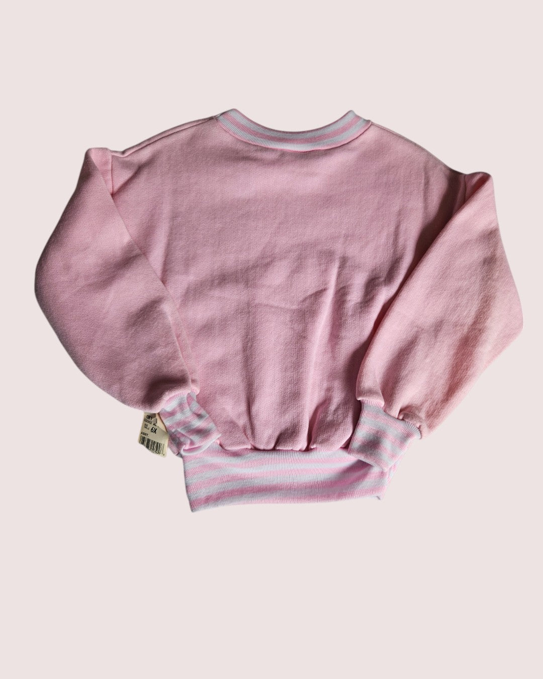 Deadstock vintage pale pink crewneck with striped ribbing -two available 2-5T