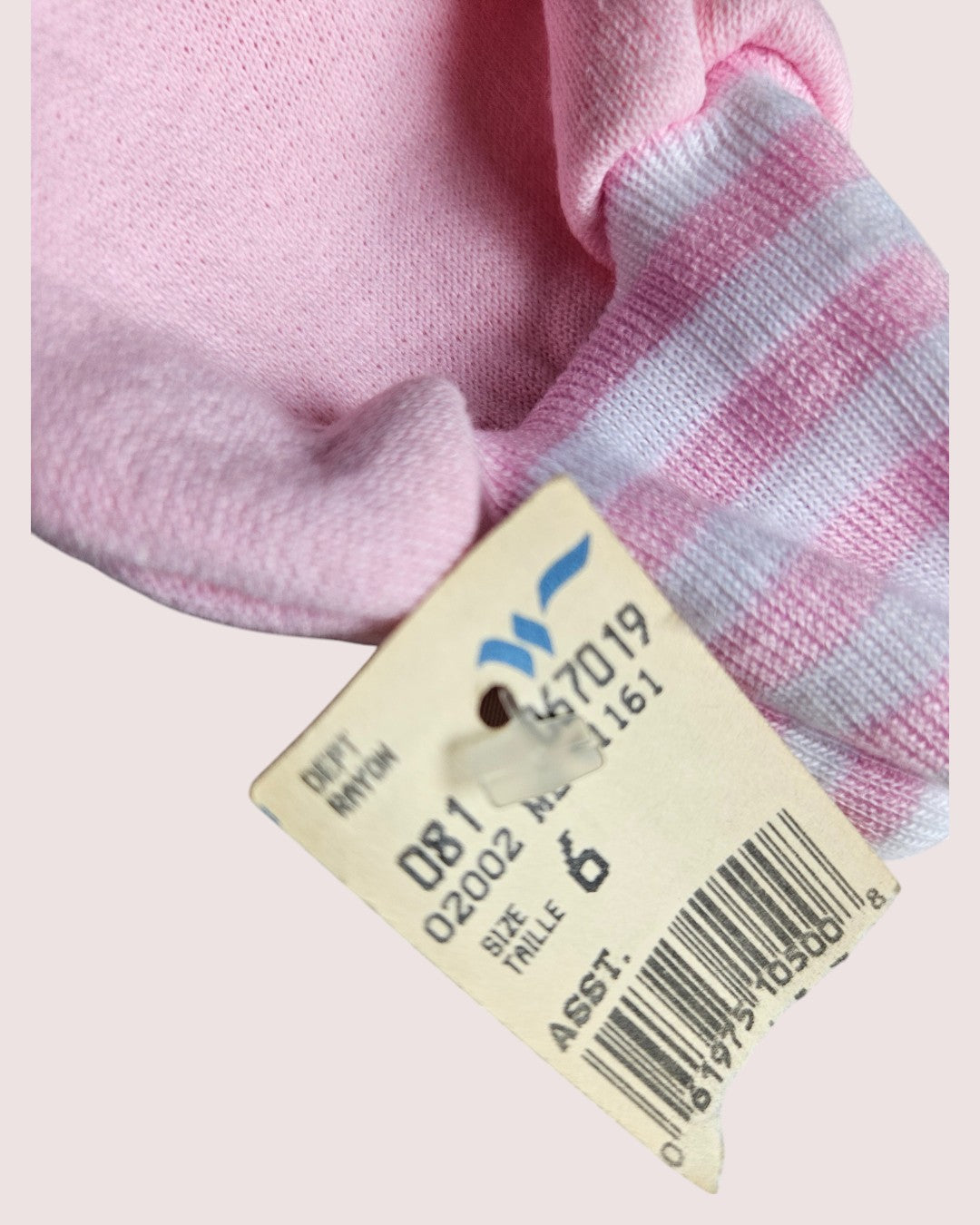 Deadstock vintage pale pink crewneck with striped ribbing -two available 2-5T