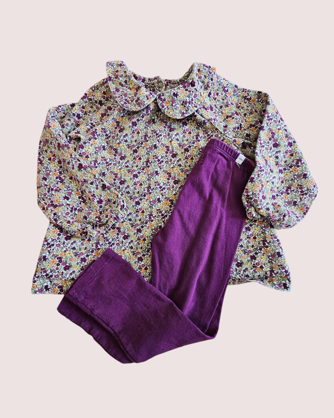 Floral long sleeve shirt with elastic cuffs and Peter Pan collar 3-4t