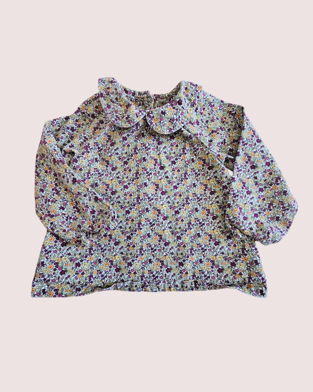 Floral long sleeve shirt with elastic cuffs and Peter Pan collar 3-4t
