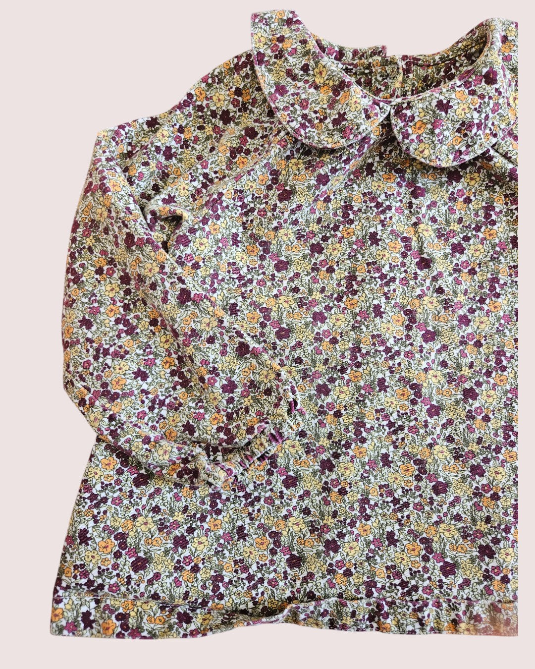 Floral long sleeve shirt with elastic cuffs and Peter Pan collar 3-4t
