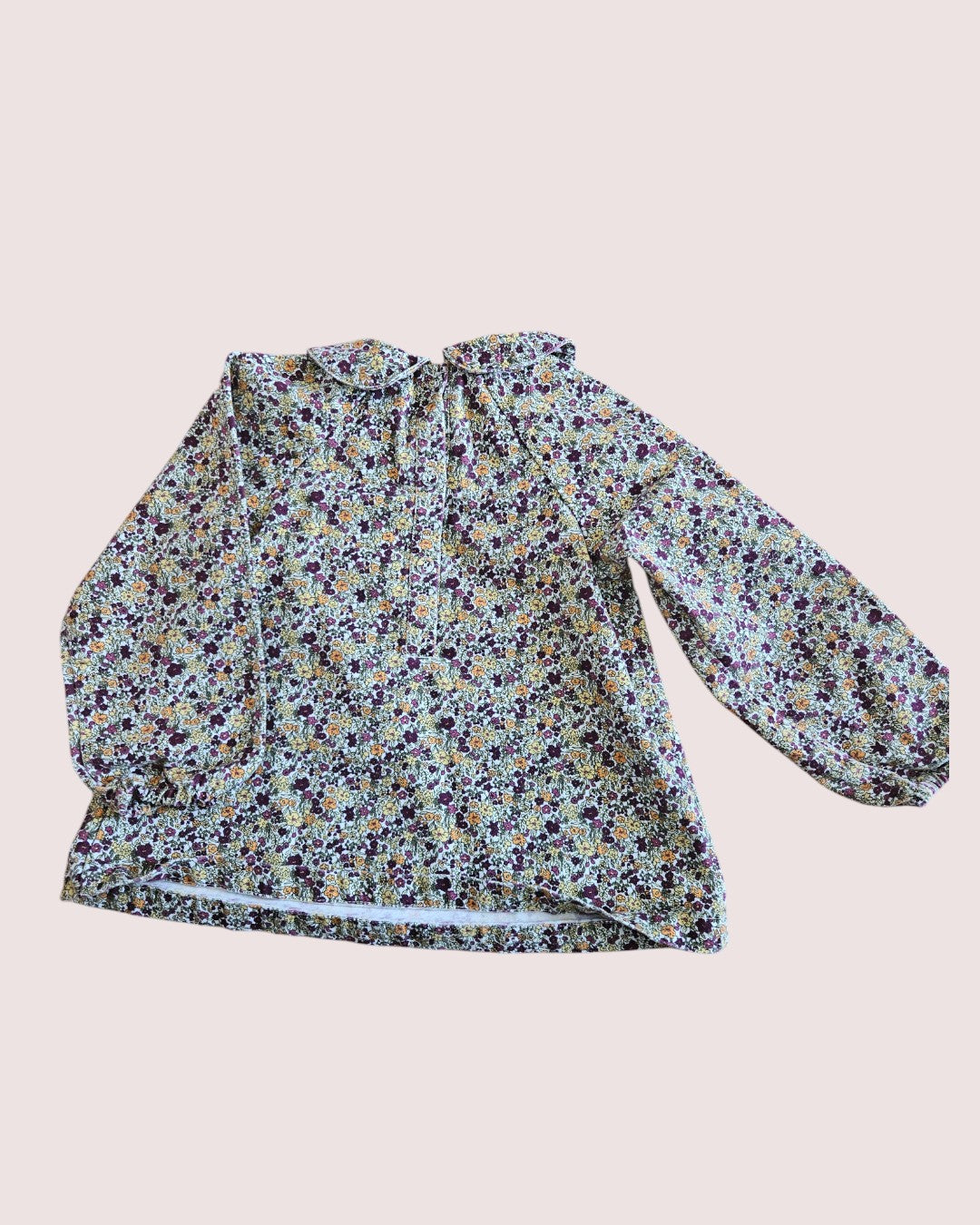 Floral long sleeve shirt with elastic cuffs and Peter Pan collar 3-4t