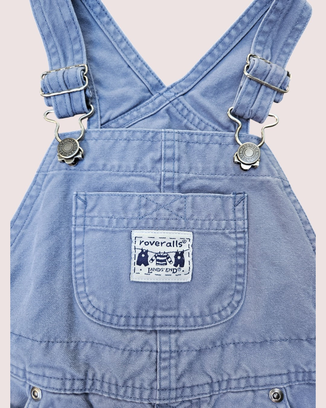 Vintage Lands End Roveralls shortalls in pale blue/grey colour Tagged 4T