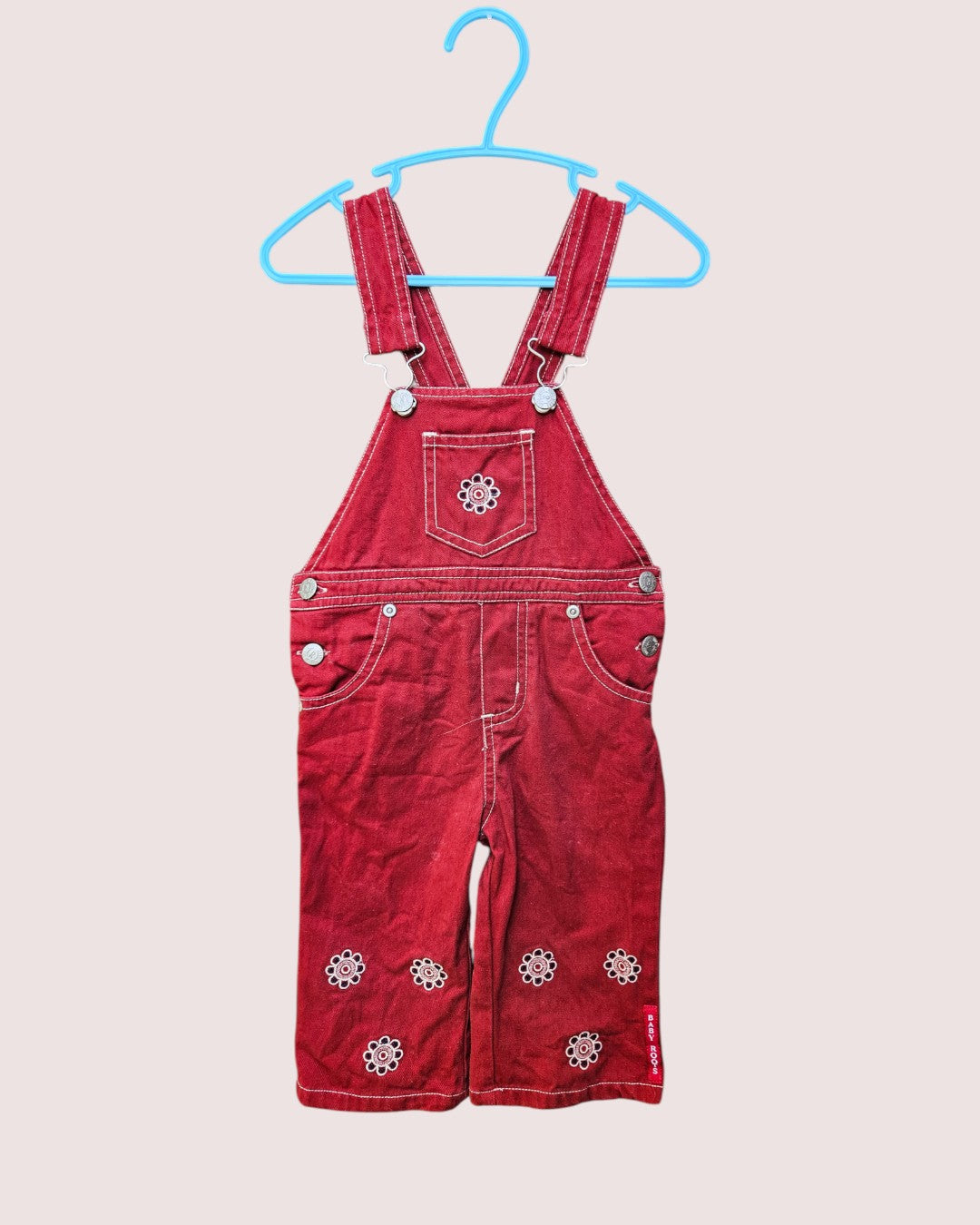 Vintage Baby Roots floral embroidery overalls 18-24M