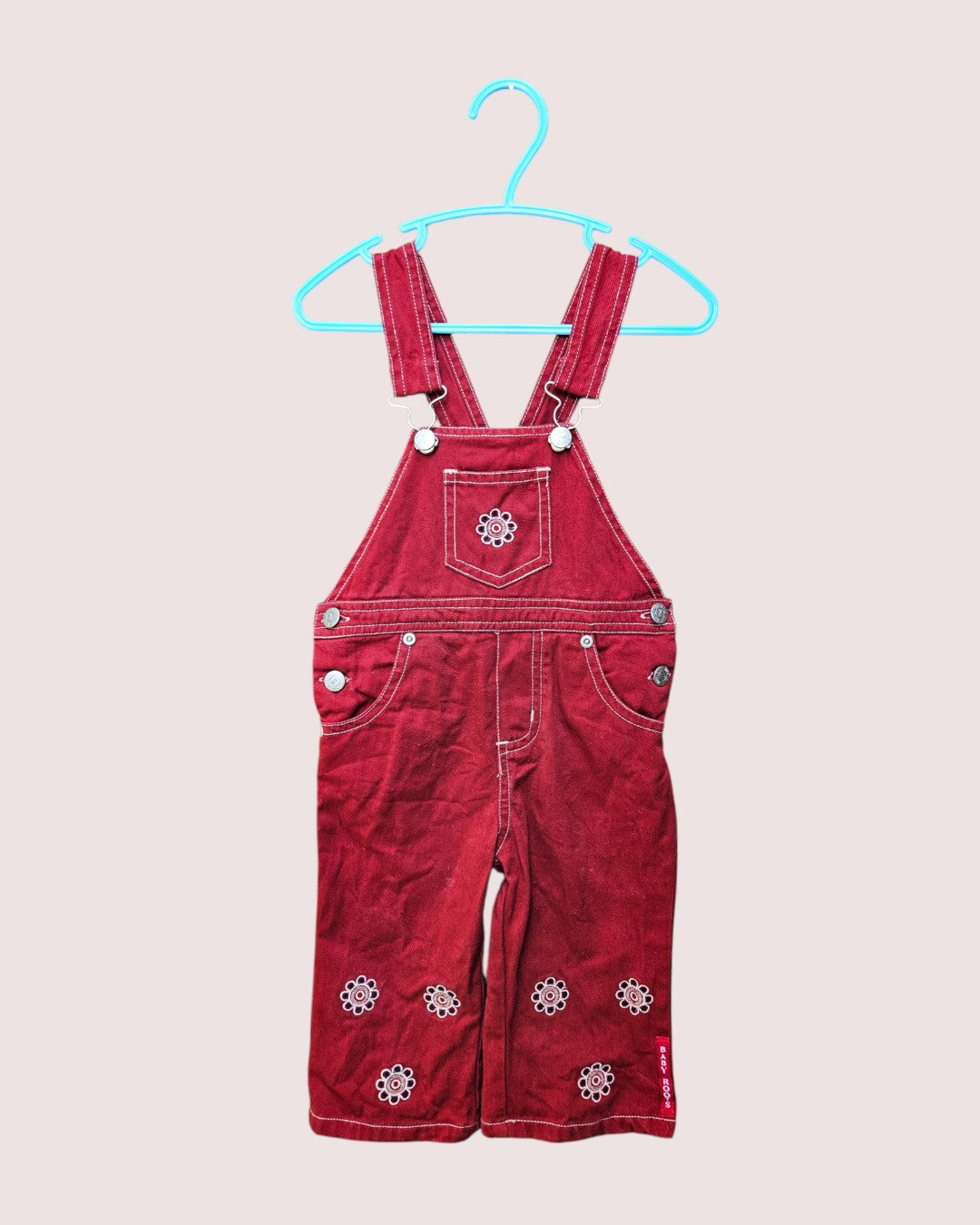 Vintage Baby Roots floral embroidery overalls 18-24M