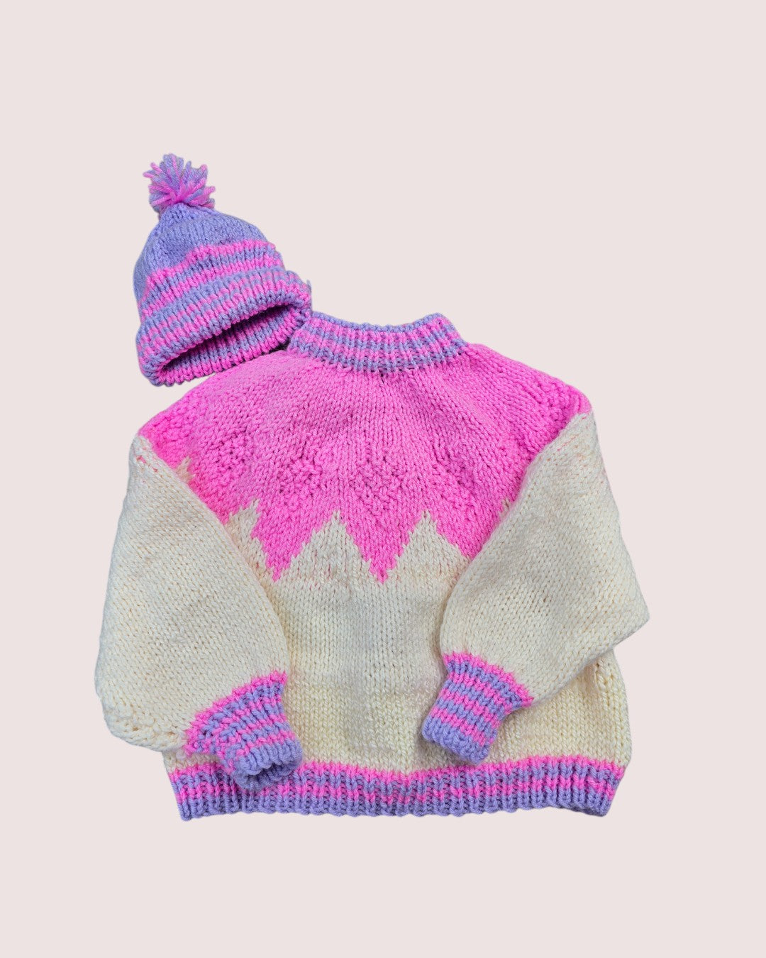 sunburst handknit cardigan and matching hat set Approx 2T