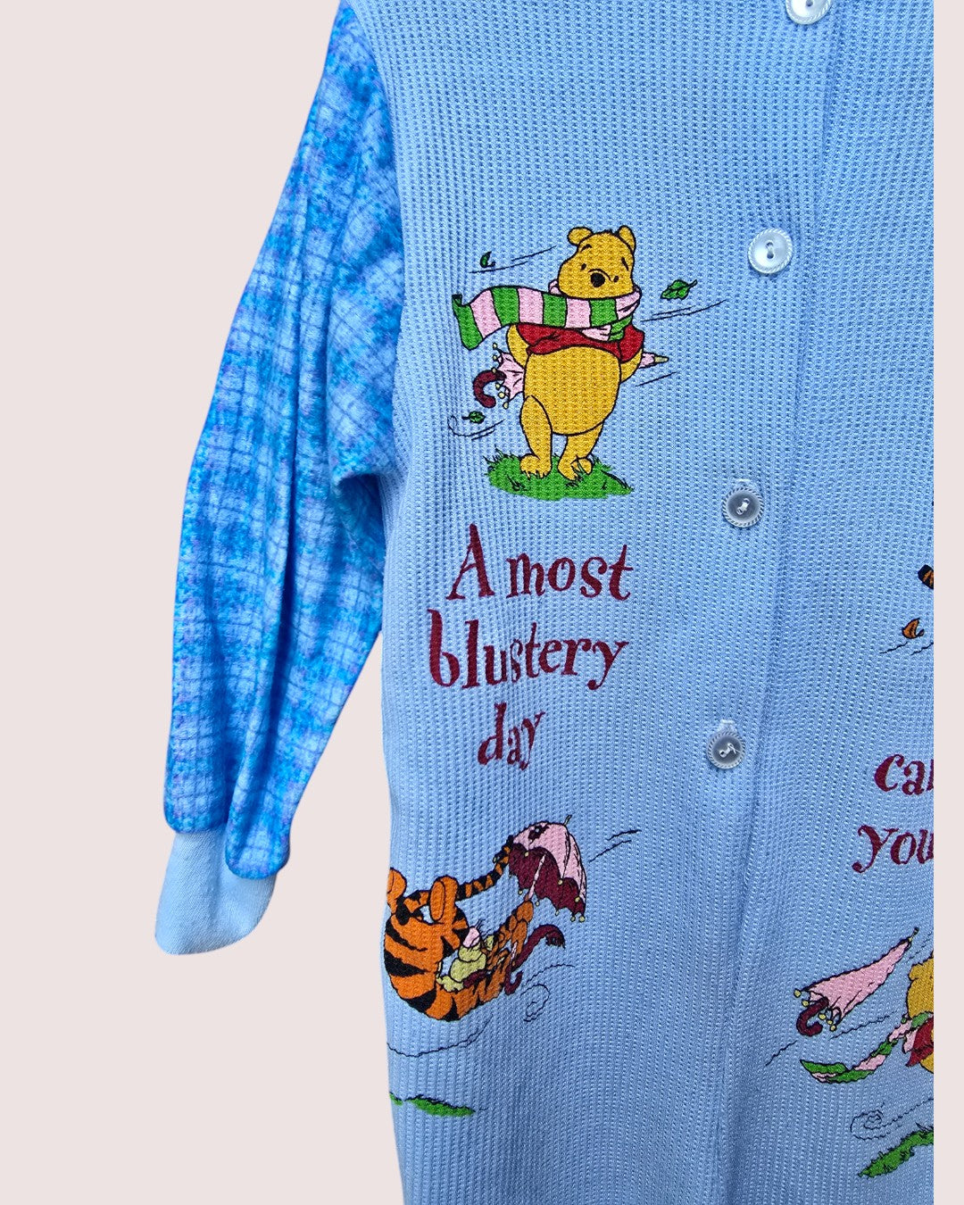 Vintage Pooh waffle and flannel one piece sleeper Size tag faded, fits 4-6T