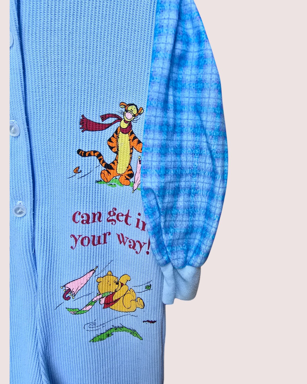 Vintage Pooh waffle and flannel one piece sleeper Size tag faded, fits 4-6T