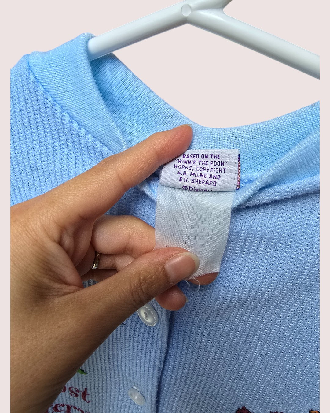 Vintage Pooh waffle and flannel one piece sleeper Size tag faded, fits 4-6T